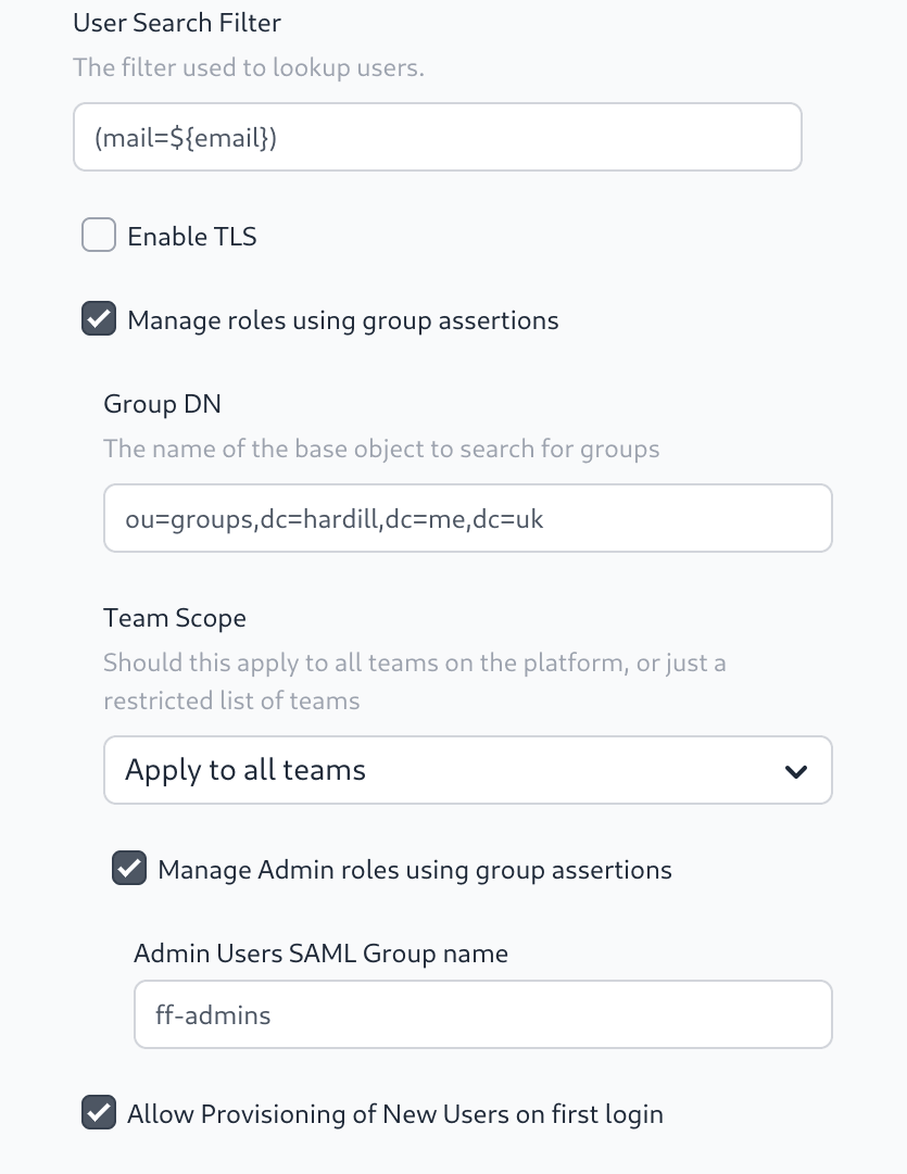screen shot showing new LDAP group management settings